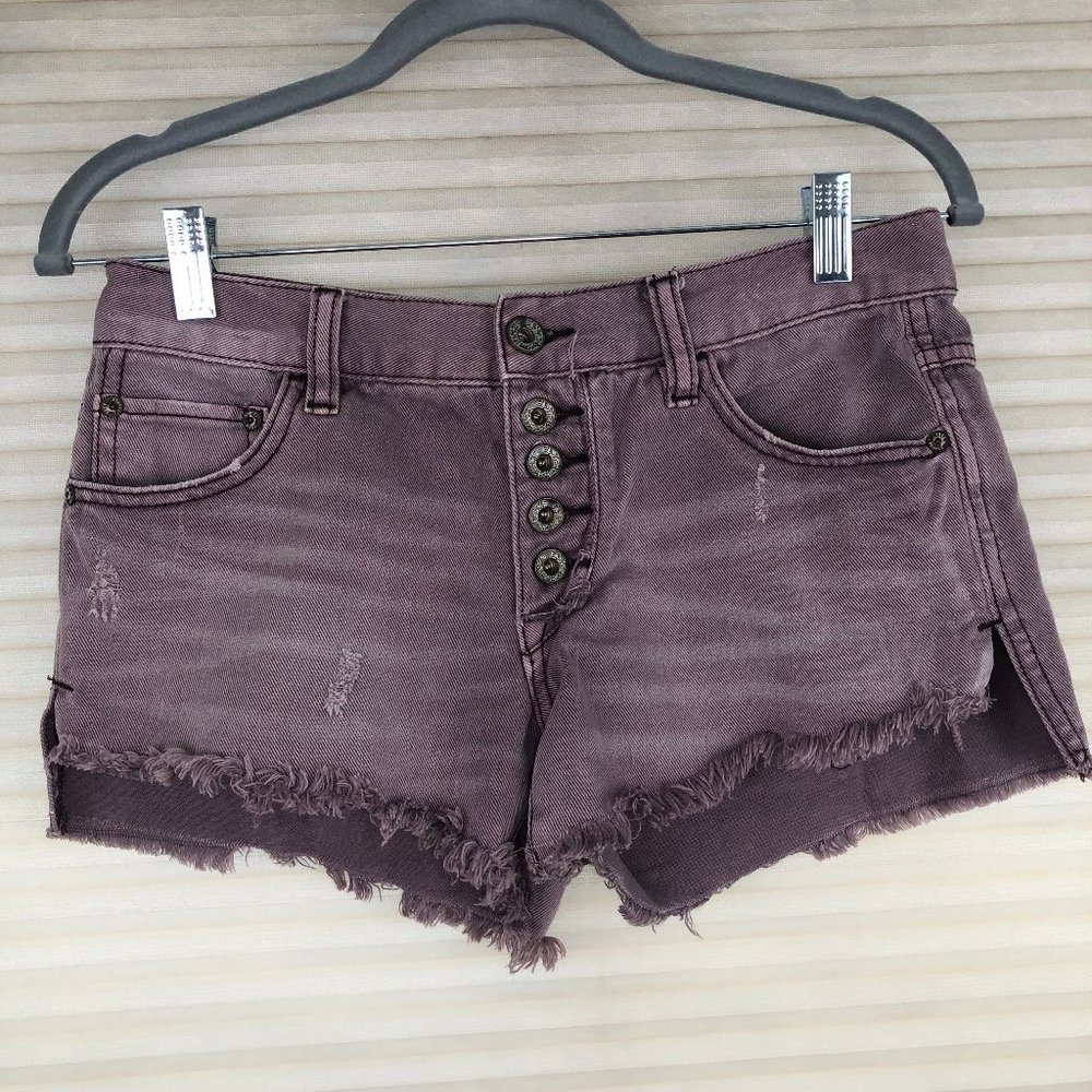 Free People Distressed Button Front Denim Shorts - Y2K Hippie Festival Boho